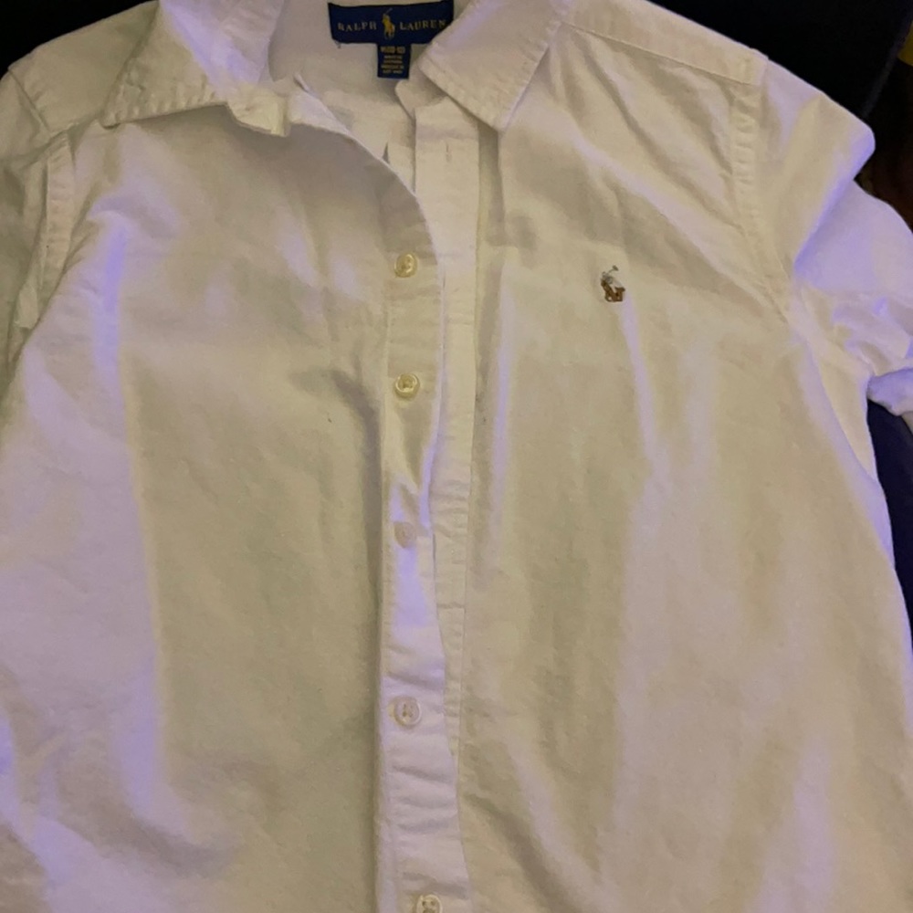 White Boys Polo Button Down Size 10-12 long sleeve